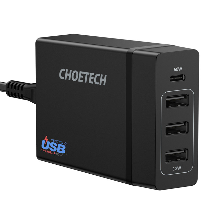 CHOETECH PD72-1C3U Four ports Wall Fast Charging For 7/7 Plus/6S/6S Plus/6 Plus/6/SE (2020)/ 11/ 11Pro/11ProMax/XsMax,/XR/ XS/X/8/8 Plus/ AirPods/Ipad///HTC/Huawei/Moto/xiao MI and More
