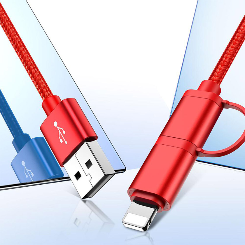 ROCK USB A to USB-C,Lightning 2 in 1 Metal Charge,Sync Round Cable 100cm